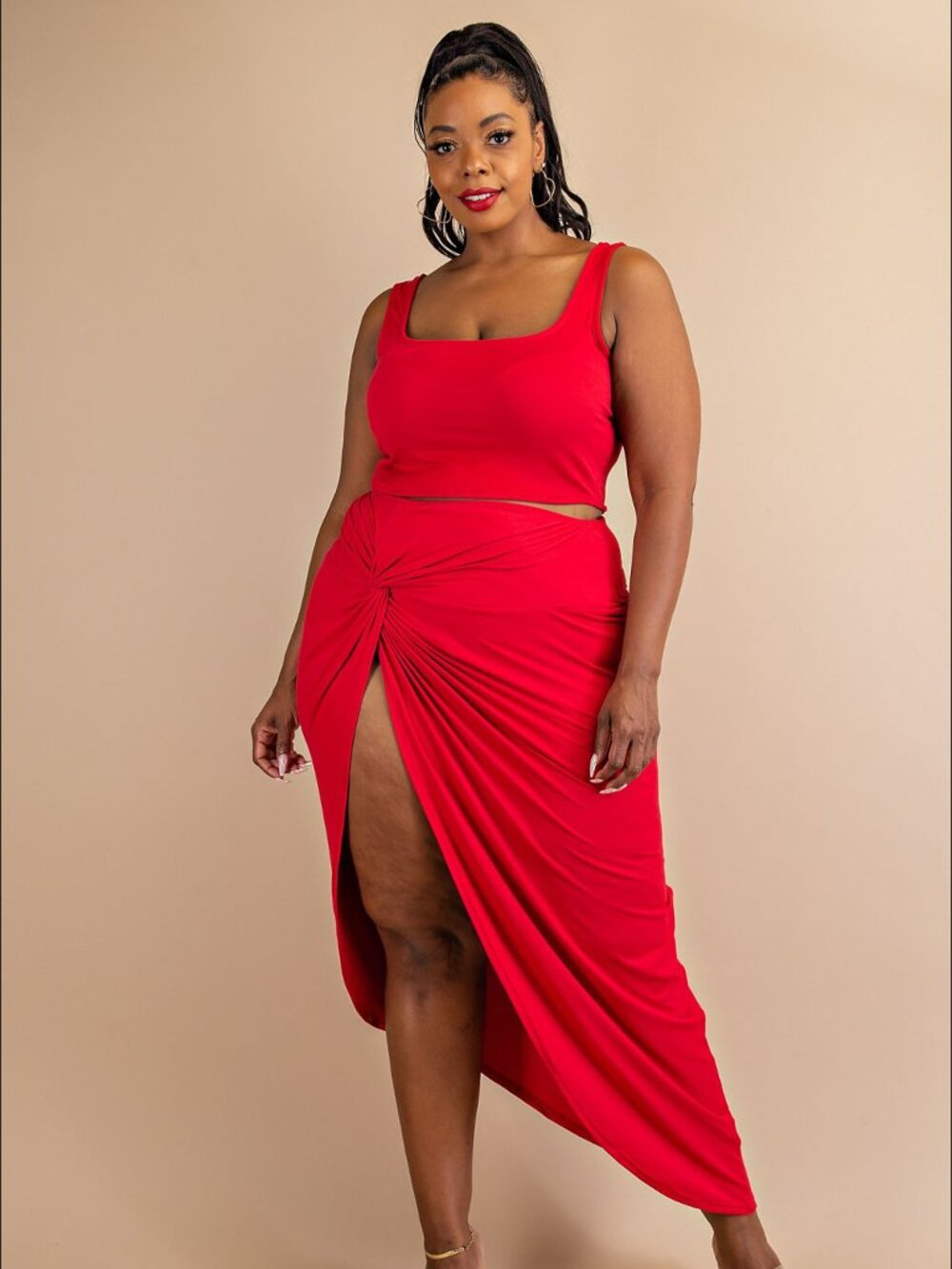Plus Size Red Crop Top and Maxi Skirt Set